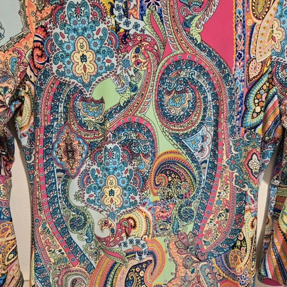 Tommy Hilfiger Jaipur Jersey Dress Sz 2P Multicolor Paisley 3/4 Bell Sleeve